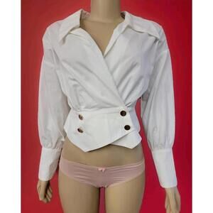 Storets Boho White Wrap Women's Rare Cropped Top Blouse Size S/M #C